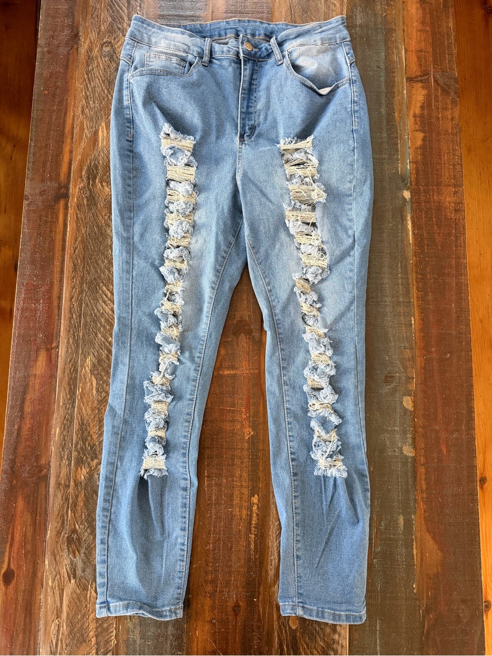 SHEIN Curve Women’s 1XL Ladder Distressed Skinny Jeans | SKU 0121